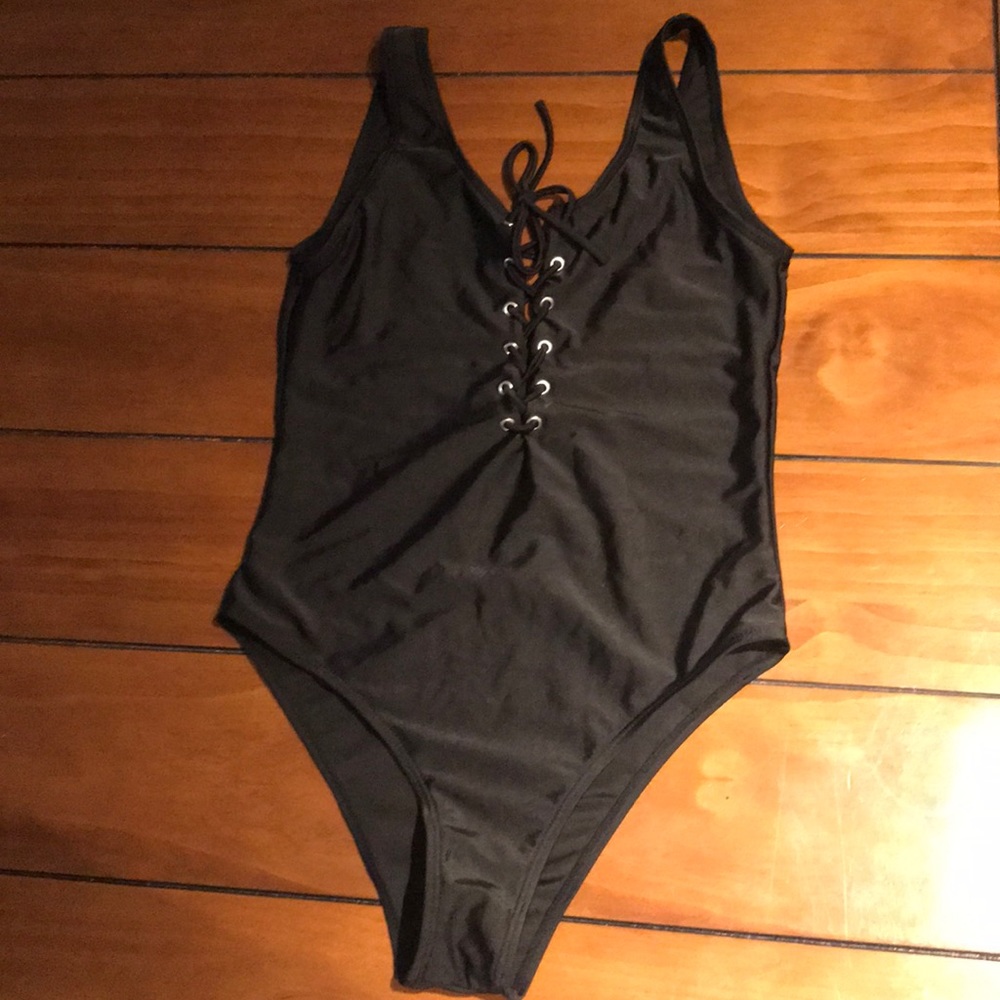 NWOT black one piece lace up swimsuit